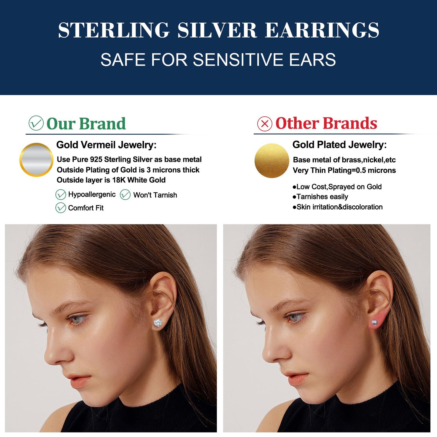 Moissanite Stud Earrings,0.2-4ct/Pair D Color VVS1 Clarity Brilliant Lab Created Diamond Moissanite Earrings w/ Screw Back, Bras