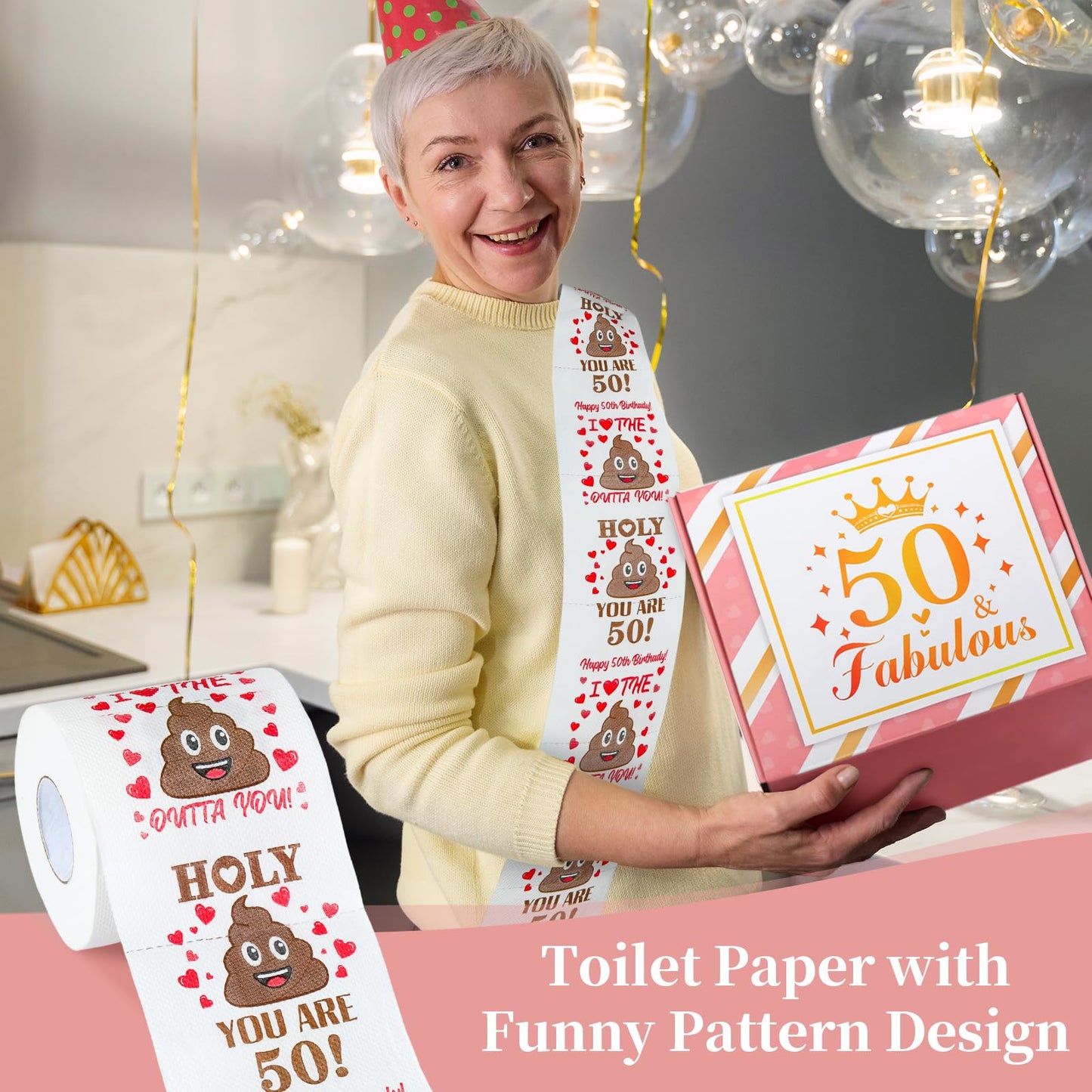 50th Birthday Gifts for Her Funny Happy 50th Birthday Decorations for Women 50 Year Old Gifts for Woman 50 and Fabulous Gift for Woman Sister Mom Best Friend Wife - Coffee Mug Makeup Bag Toilet Paper