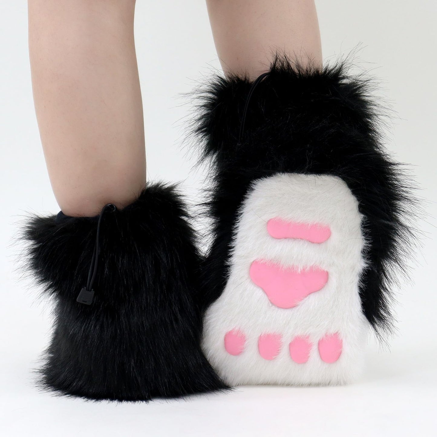 hbbhml Furry Faux Fur Shoes Animal Cat Fox Fursuit Feet Paw Slippers Plush Fluffy Warm Claw Boots Costume Accessories