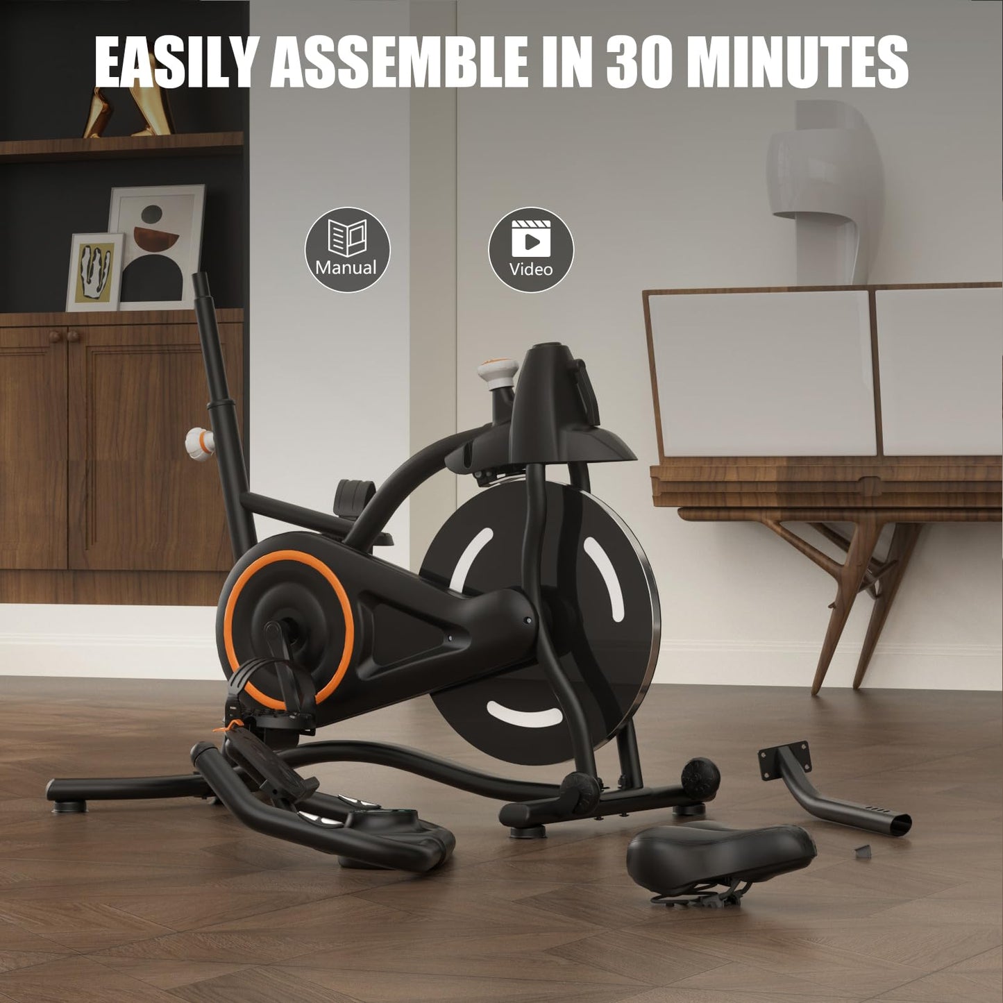Hillhub Exercise Bike, Stationary Bikes for Home with Grip Pulse Sensor and Stepless Resistance Adjustment, Compact Indoor Cycling Bike with Tablet Mount, Compatible with APP Sync, Black