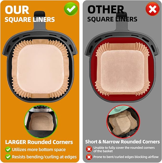 Air Fryer Paper Liners for 3-6 Qt, 4 qt Thickened Square 7.1 x 7.1 inch Disposable Parchment Liner Compatible with Ninja 5qt / Chefman 4-6 qt/Cosori 5qt / Instant Pot 4qt Airfryer