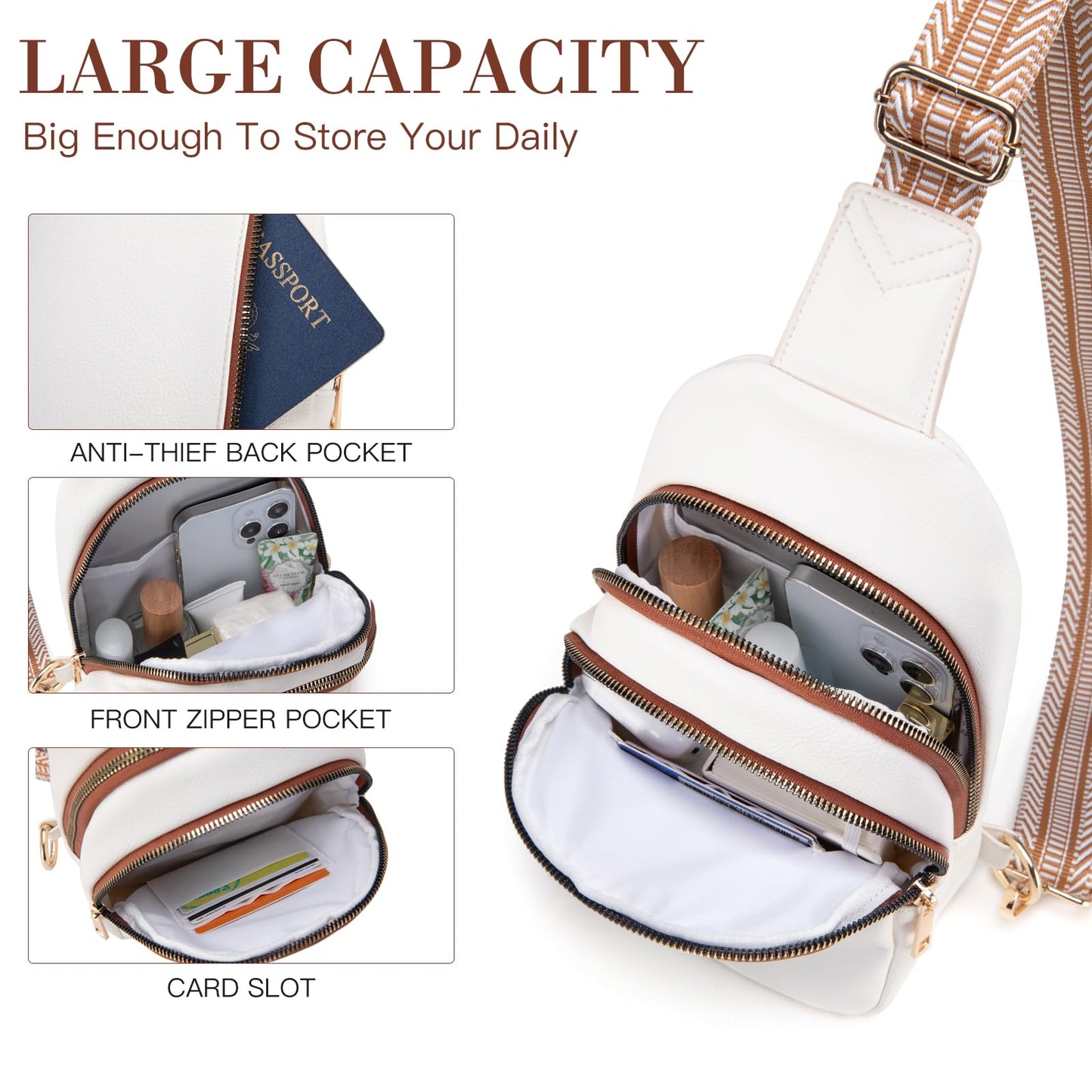 Viverte Crossbody Bags for Women Initial Sling Bag Cross Body Fanny Packs Personalized Gifts for Mom Women Wife (Beige with Brown-A)