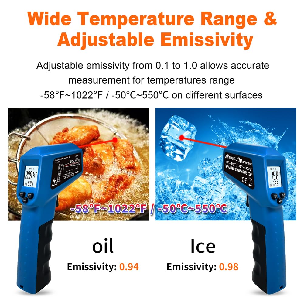 Ahosoutly Infrared Thermometer Temperature Gun - 58 ℉~1022 ℉ (- 50 ℃~550 ℃) Non-Contact Digital Laser Infrared Ir Thermometer for Cooking, Barbecue, Food, Repair (Blue)
