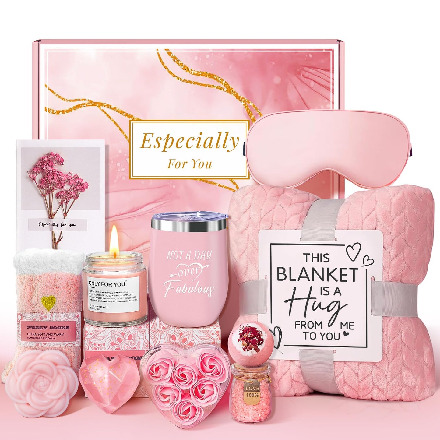 Birthday Gifts Basket for Women, Get Well Gifts, Spa Care Package with Flannel Blanket, Tumbler - Valentine's, Mother's Day, Christmas Gifts for Women, Mom, Wife, Girlfriend, Friends, Sister