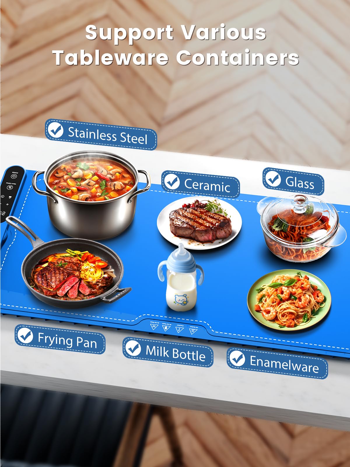Food Warming Mat Electric Heating - Portable Silicone Warming Tray with 7 Temperature Settings and 8 Hours Timer for Party Buffet Home Travel Kitchen (23.6"x15",Blue)