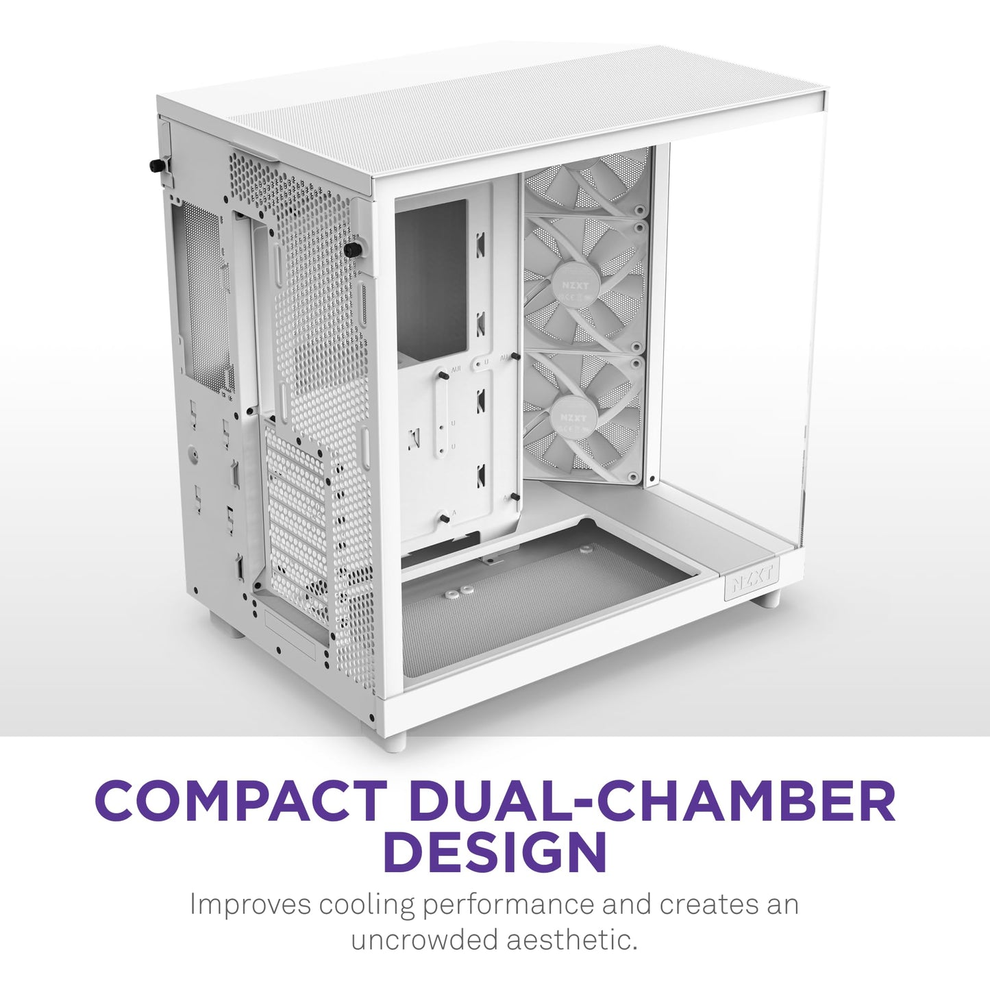 Nzxt H6 Flow Rgb Mid-Tower Airflow Case With 3 Rgb Fans, Panoramic Glass Panels, And Cable Management - White