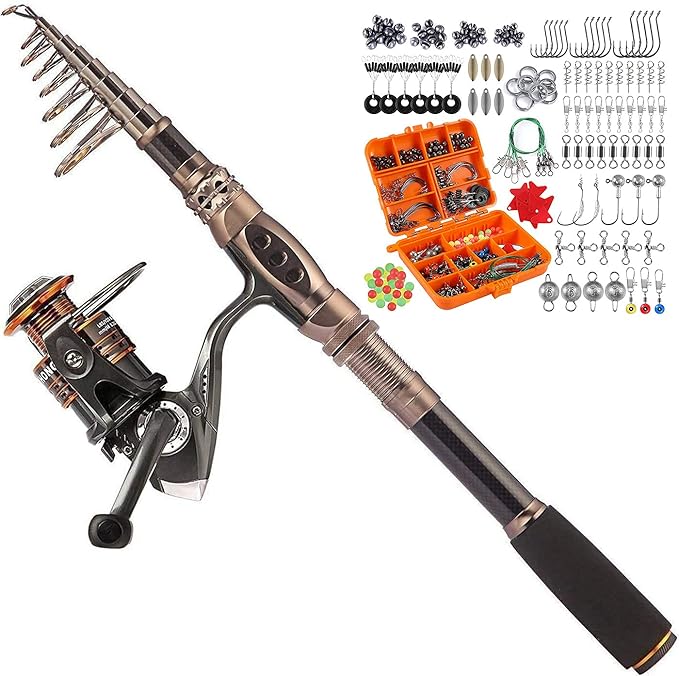 PLUSINNO Fishing Rod and Reel Combos, 212Pcs Fishing Tackle Kit with Tackle Box, Saltwater Freshwater Resistant Fishing Gear