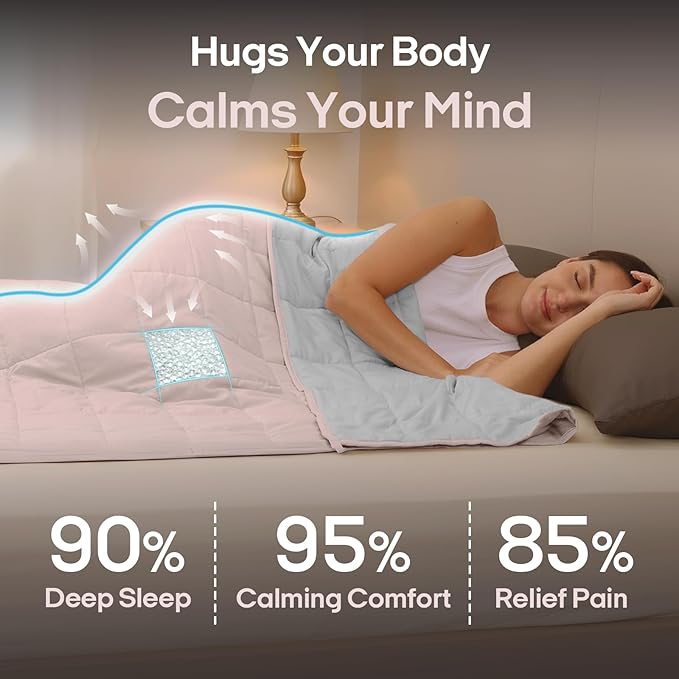 ZonLi Weighted Blanket for Adults(48"x72",12lbs, Pink/Light Grey) Twin Size High Breathability Cooling Heavy Blanket, Soft Material with Premium Glass Beads,All-Season.