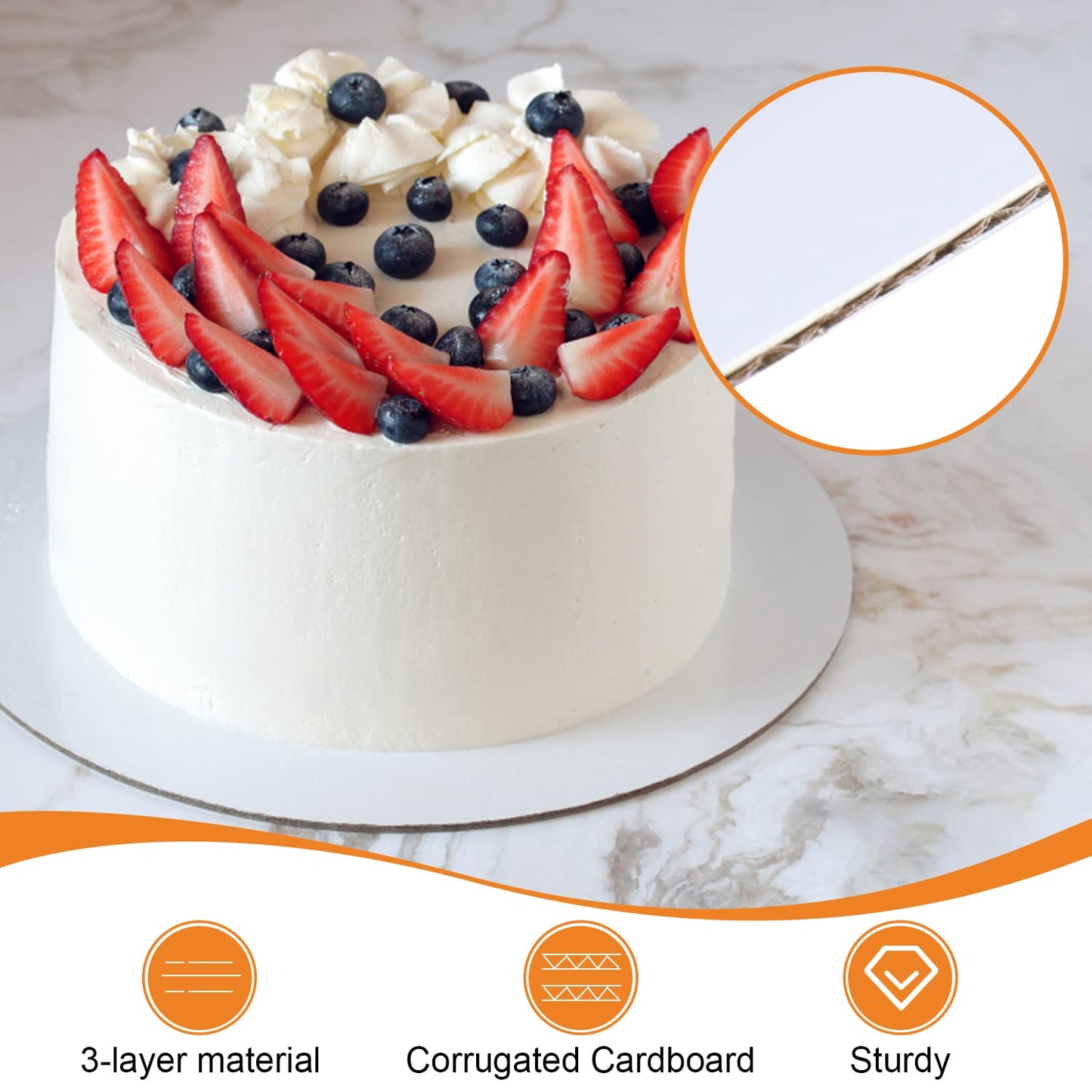 40-Packs Cake Boards 10 inch Round, Cake Boards White Cake Board Rounds, White Cake Circles Rounds Base Food-Grade Cardboard Cake Plate for displaying Cakes, Bread, Desserts（Thin and Sturdy）