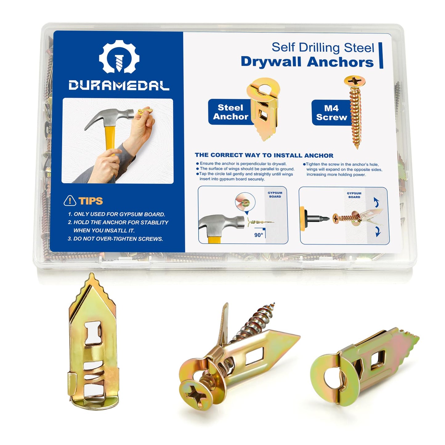 Self Drilling Drywall Anchors with Screws Kit - 200 Pcs Heavy Duty Metal Expansion Anchors for Sheetrock, No Drill Needed, 80lb Rating, 2026 Upgraded Anti-Strip Design