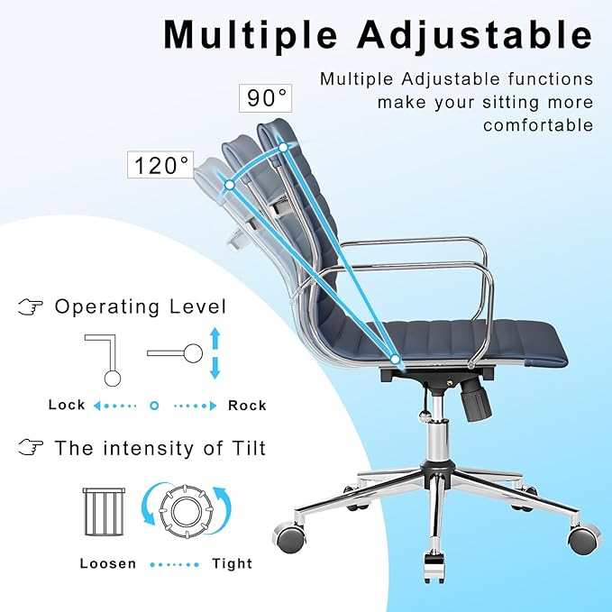 Office Chair Swivel Seat with Armrests and Wheels Comfortable Adjustable Gaming Seat for Adults Heavy Duty Work Chair for Home Office ，Navy, 22.83in Seat