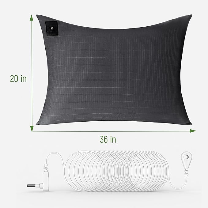 Groundingtop Grounding Pillow Case King Conductive Grounding Pillowcase 10% Silver Fiber 90% Cotton Grounding Sheet for Better Sleep Pain Relief Improve Energy (20X36in) Black 1PC
