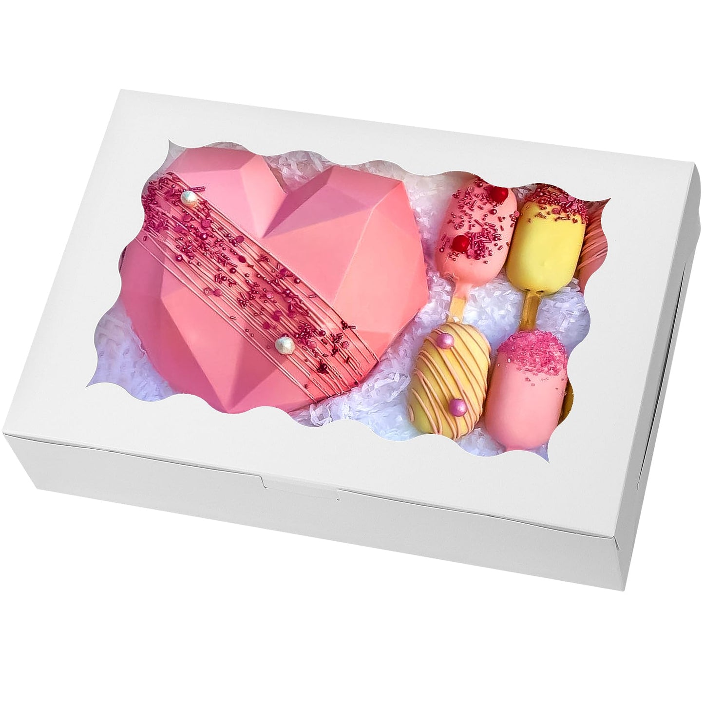 Moretoes 15pcs Bakery Boxes,12x8x2.5 Inches Cookie Boxes with Window, for Chocolate Covered Strawberries, Cakes, Pies, Muffins, Donuts and Pastries