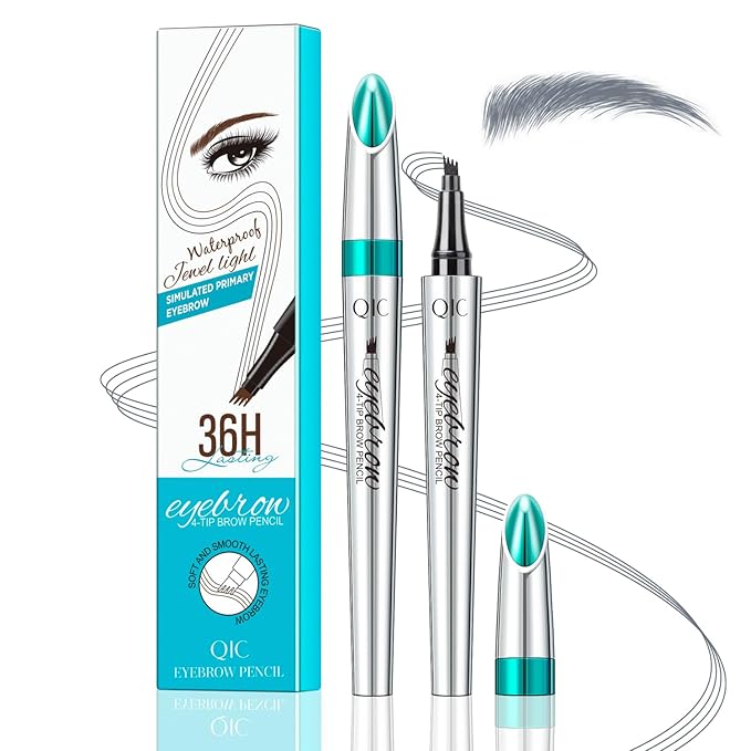 Microblading Eyebrow Pencil, Eyebrow Pen, Faux Brow Filling with 4-Fork-Tip Create Natural Hair-Like Brows Last All Day Makeup Brow Stylist Definer Waterproof (smoky gray)