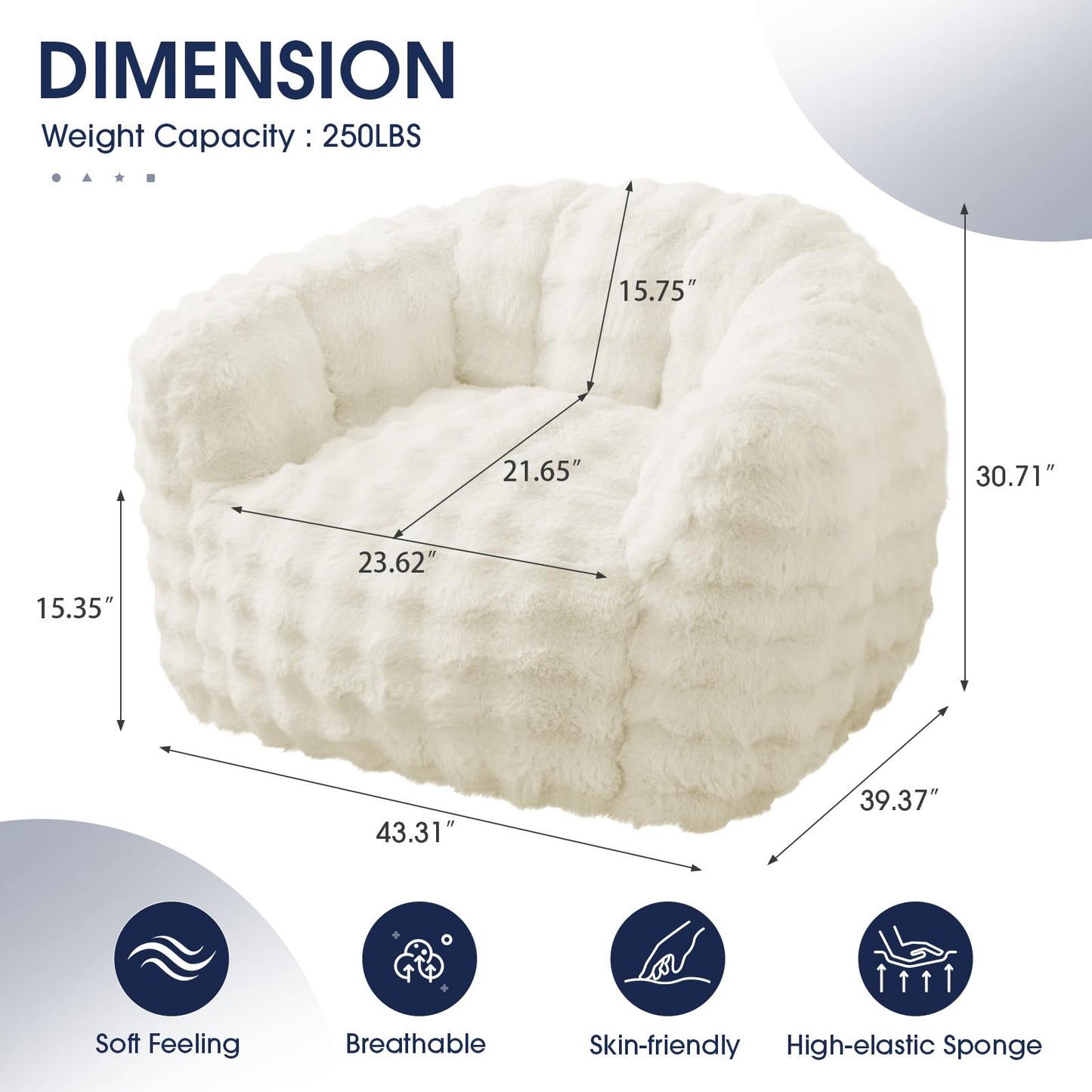 KINGYES Giant Bean Bag Chair, Oversized Bean Bag Couch for Adults, Beige(Pillow not Included)