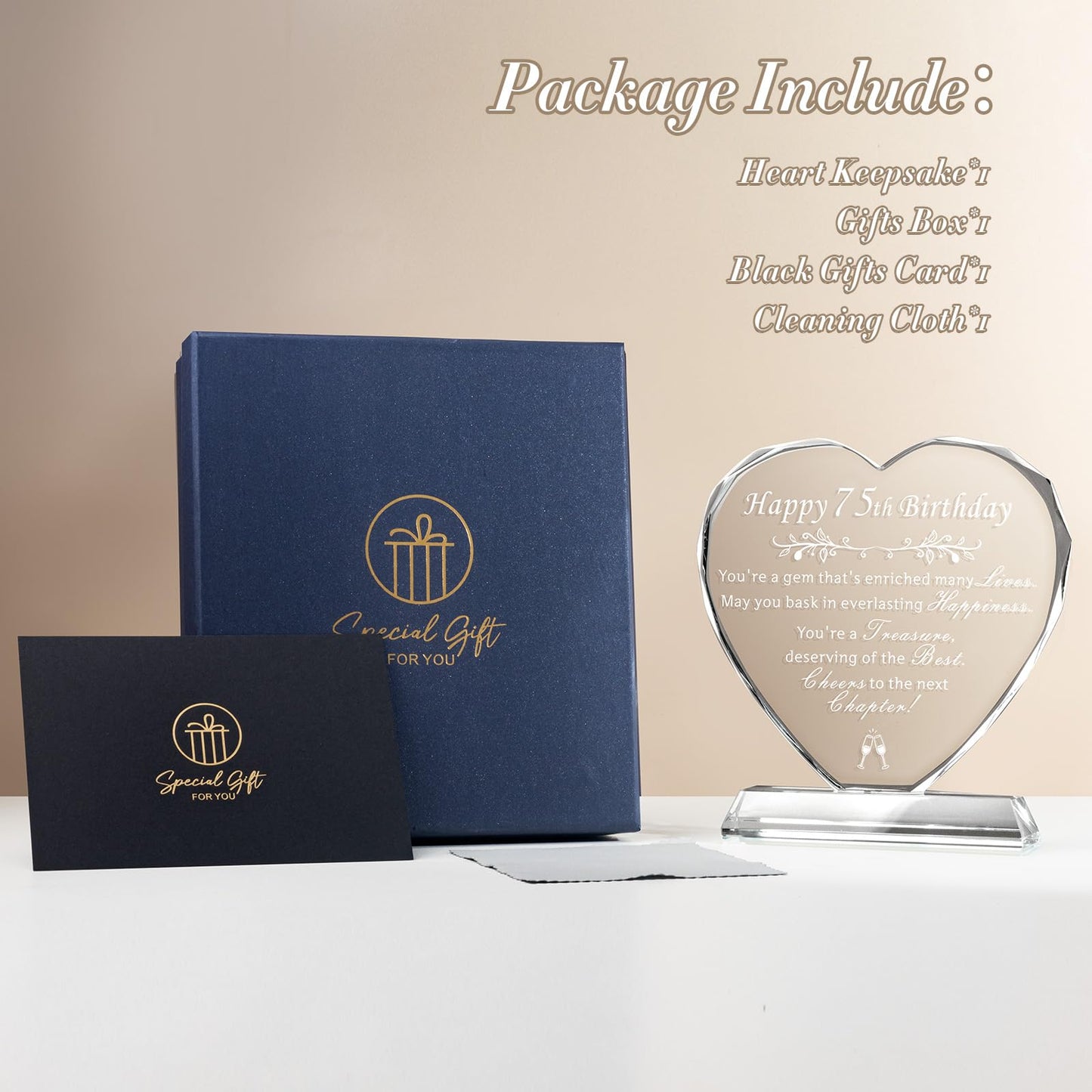 L.Karden 75th Birthday Gift for Women Men 75 Year Old Woman Crystal Heart Presents for Husband Wife Parents Grandparents Friends