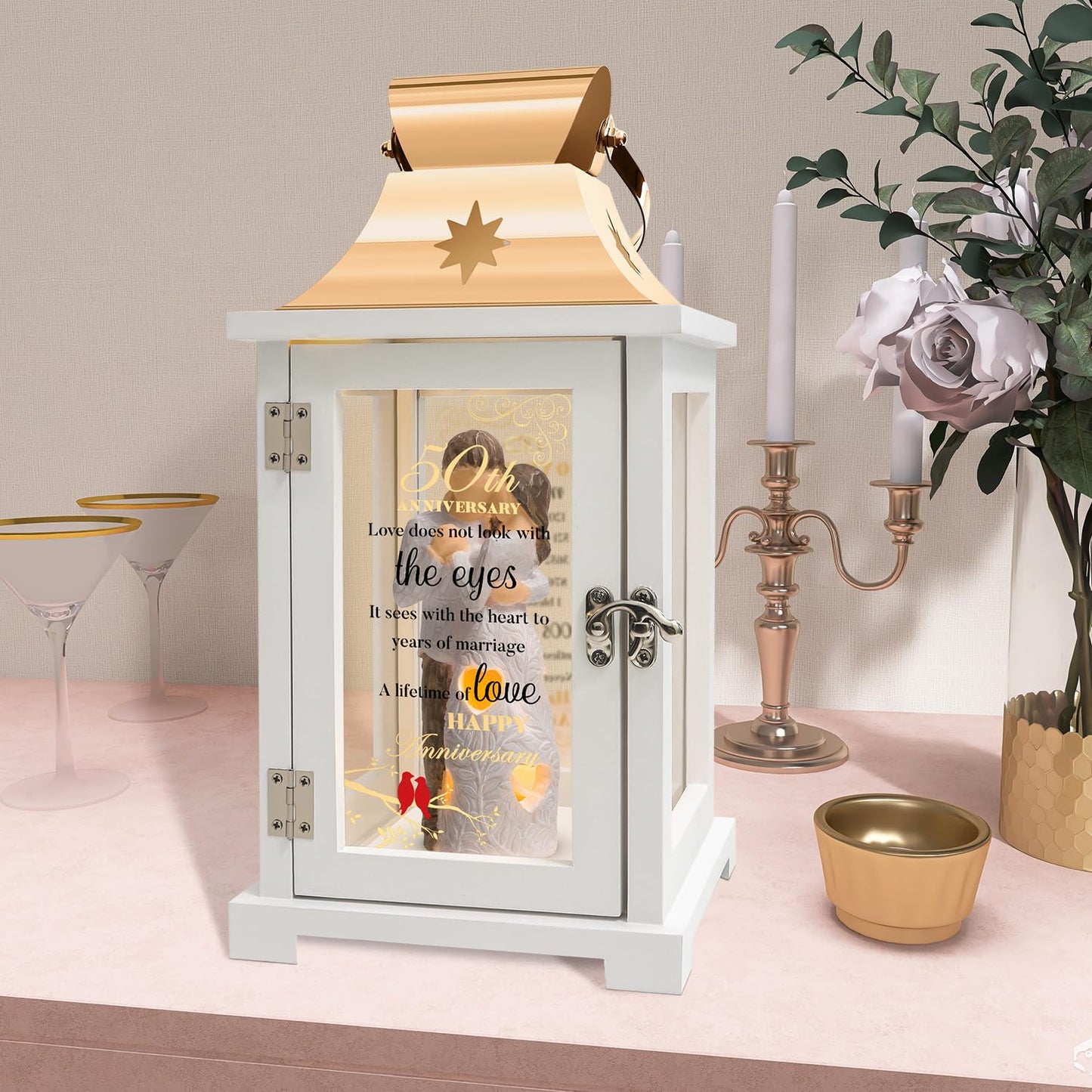 50th Anniversary Wedding Gifts for Couple Parents 50th Wedding Anniversary Lantern for Him Her Huband Wife - Husband and Wife Hugging Figurine Lantern