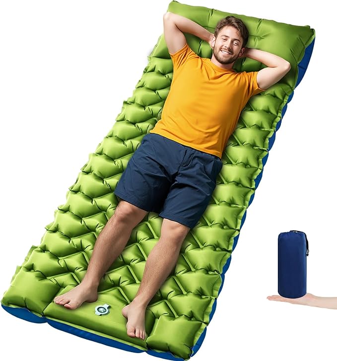 Oramoose Camping Sleeping Pad, 4in Thick Ultralight Inflatable Camping Mat with Pillow, Built-in Foot Pump Sleeping Mat, W...
