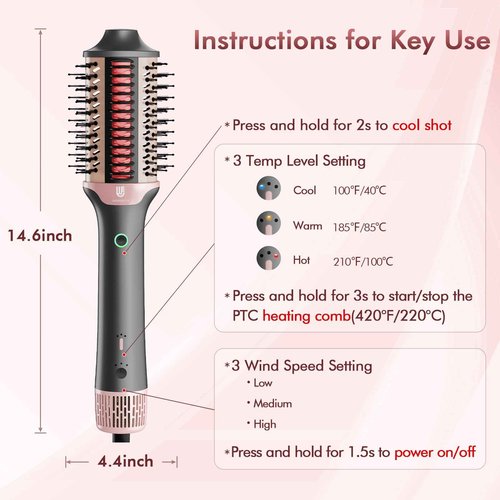 2-in-1 Blow Dryer Brush & Hair Straightener, Ionic & Ceramic Thermal Brush with Adjustable Heat & Cool Shot 110000 RPM Motor High-Speed Motor for Frizz-Free, Smoother & Voluminous Hair, Grey with Use