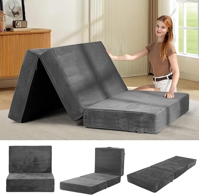 feliz home 6-Inch Tri-Fold Mattress Twin Size - Foldable Futon Sofa Bed with Removable Washable Cover, Folding Memory Foam...