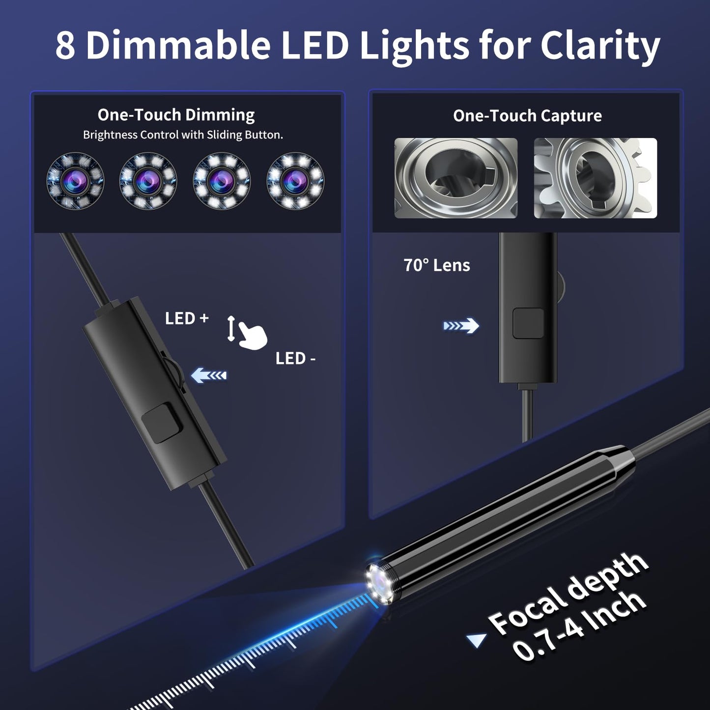 CTEOUNPT Endoscope Camera with Light, 1920P HD Borescope Inspection Camera with 8 Adjustable LEDs, IP67 Waterproof Semi-Rigid Snake Cable for Android, iPhone, and iPad(16.4ft, Single Lens)