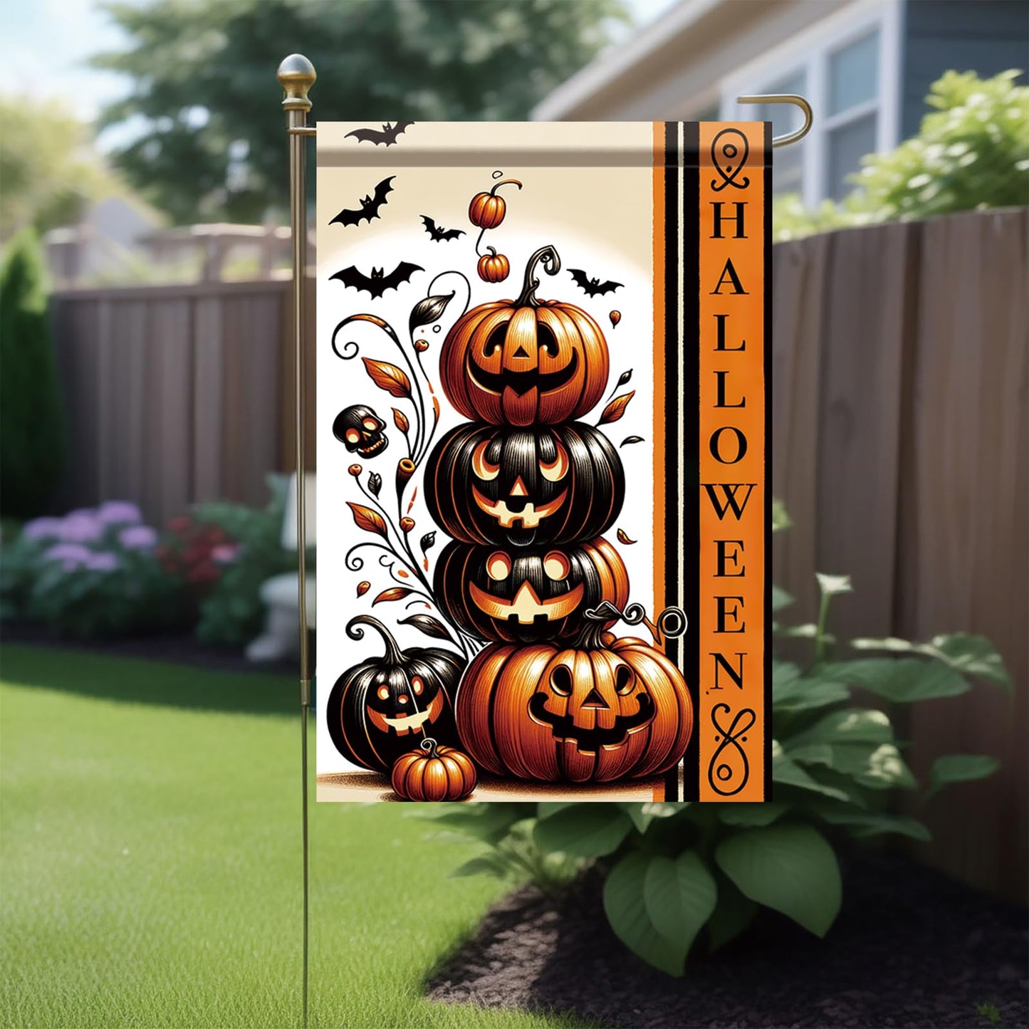 Saoplasa Halloween Garden Flag Halloween Pumpkin Stack Flag 12x18 Inch Double Sided for Trick or Treat Spooky Yard Small Banner Fall Party Outdoor Decor