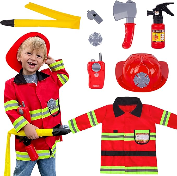 Liberry Fireman Costume for Kids 3 4 5 Years Old, Firefighter Tools with Fire Extinguisher, Pretend Play Toy Gift for Todd...