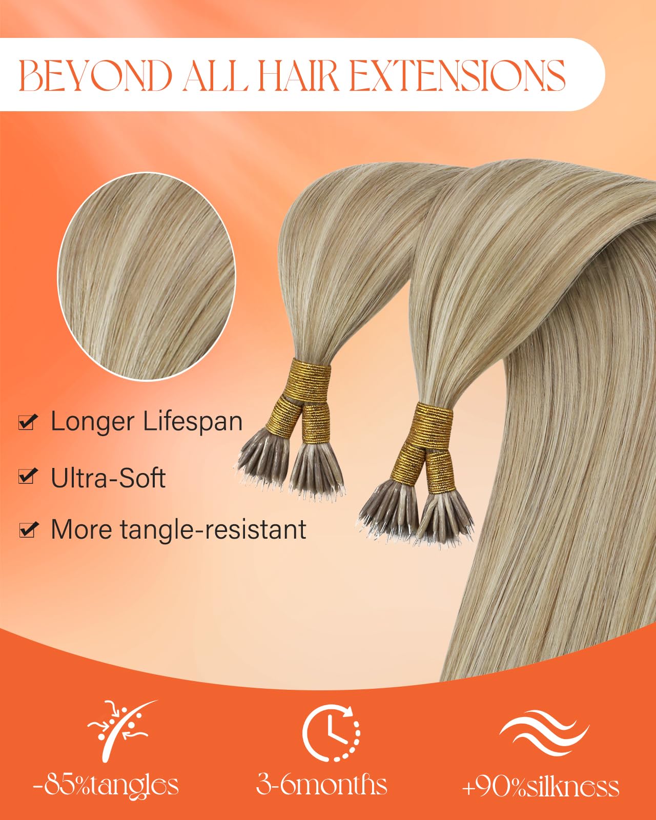 Sunny Hair Nano Hair Extensions Human Hair Blonde 22inch Nano Bead Remy Hair Extensions for Women Micro Loop Extensions Hair 50g