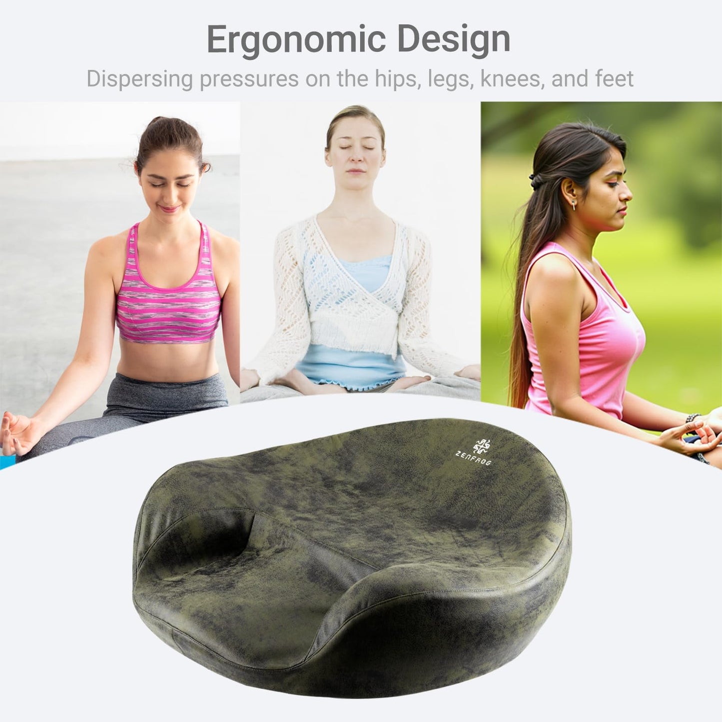 ZENFROG Ergonomic Meditation Cushion/Chair/Seat/Floor Pillow for Home/Office/Studio – Memory Foam, Removable & Washable Cover, Designed for Long Period Meditation Comfort (Dark Green)