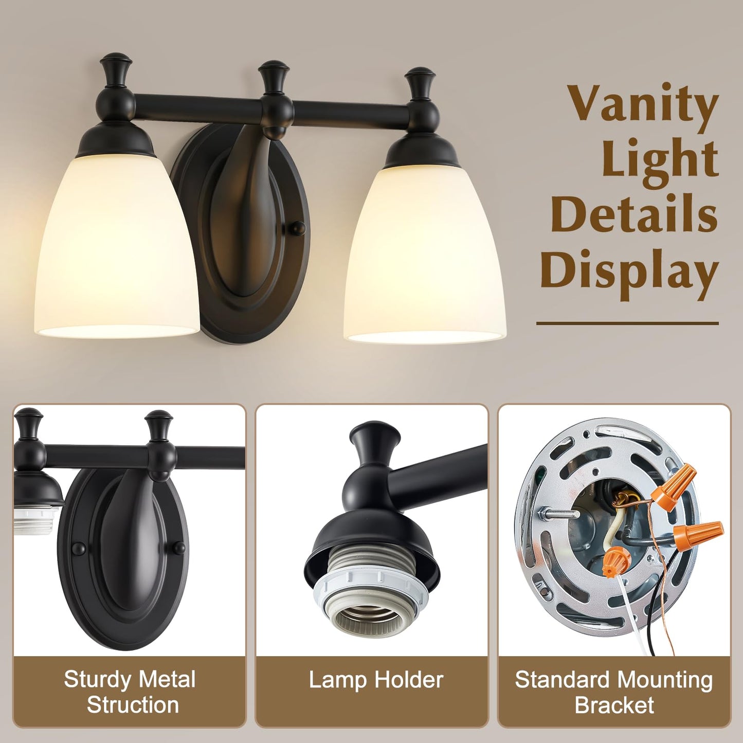 EJIAXIN 2 Lights Bathroom Vanity Light, Black Bath Vanity Light Modern Bathroom Vanity Lights Vintage Style for Living Room Cabinet Bedroom About Mirror