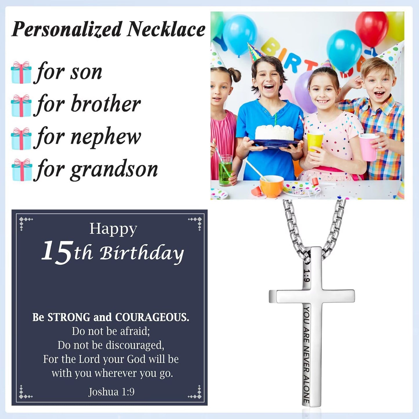 OAVOOK 15th Birthday Gifts for Teen Boys 15 Year Old Boys Cross Necklaces Christian Gifts for Son, Grandson, Nephew, Brother