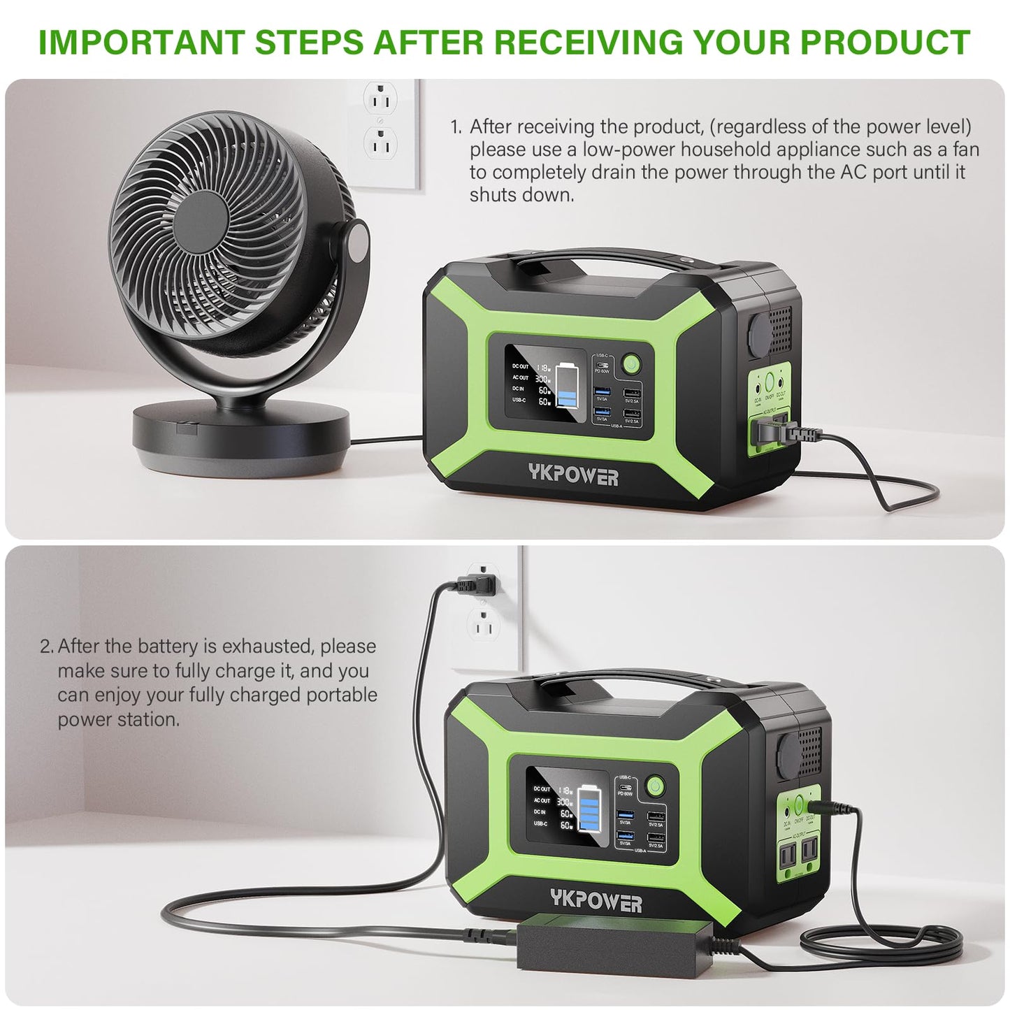 Portable Power Station 300W (Peak 600W), Ykpower 296Wh Backup Lithium Battery Solar Generator With 110V Ac Output, 60W Usb-C Pd