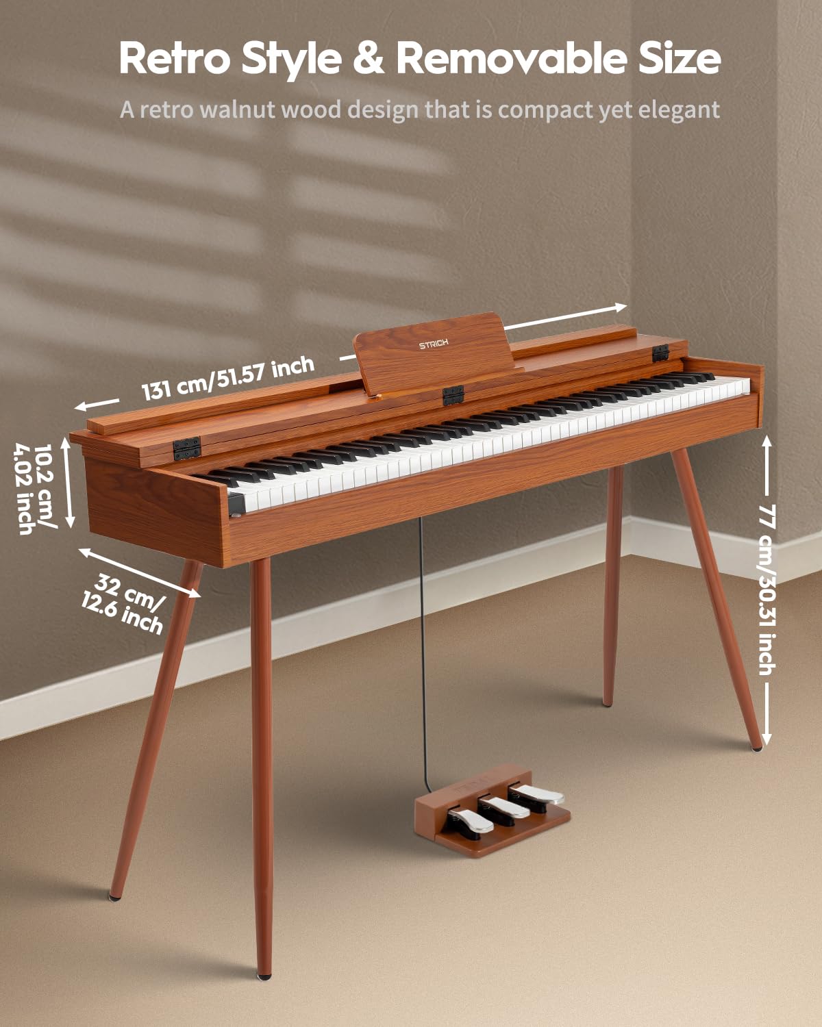 STRICH 88 Key Digital Piano, Hammer-Action Weighted Keyboard, Full Size Desk Cover Electric Piano Keyboard with Stand, 25Wx2 Speakers, Headphones, Three Pedal, SDP-350S(Color Mahogany)