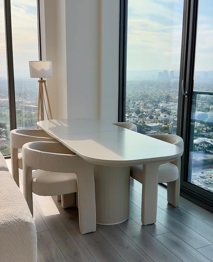 DAYALANE Modern Barrel Dining Chairs Set of 4, Upholstered Accent Kitchen Chair with Arms Comfy Linen Fabric Side Chair for Living Room/Home Office/Reception, Linen Cream