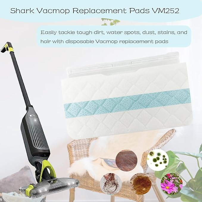 20 Pack Replacement Pads for Shark VACMOP VM252 VM200 VM190 VM250 VM251 VM200C VM252C VC205 QM250 Vac Mop Pads Refills, 20 Pack