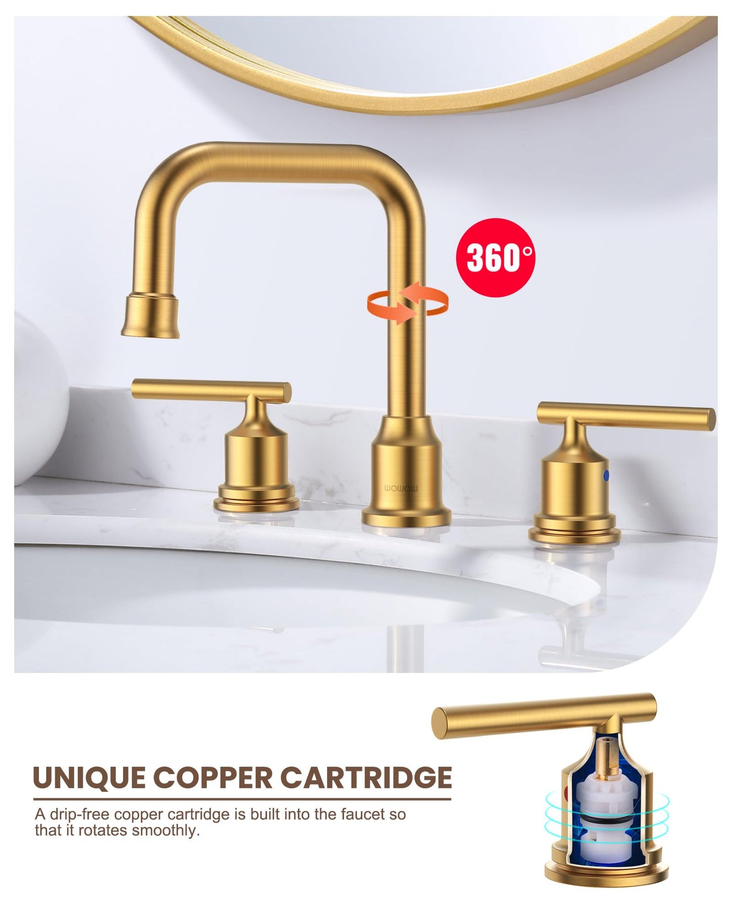 Brushed Gold Bathroom Faucet Set: WOWOW Widespread Bathroom Sink Faucet 3 Hole with Pop-up Drain and Supply Lines, 8 Inch Vanity Taps 3 Pieces Basin Tap 2 Handle Modern (Set of 2)