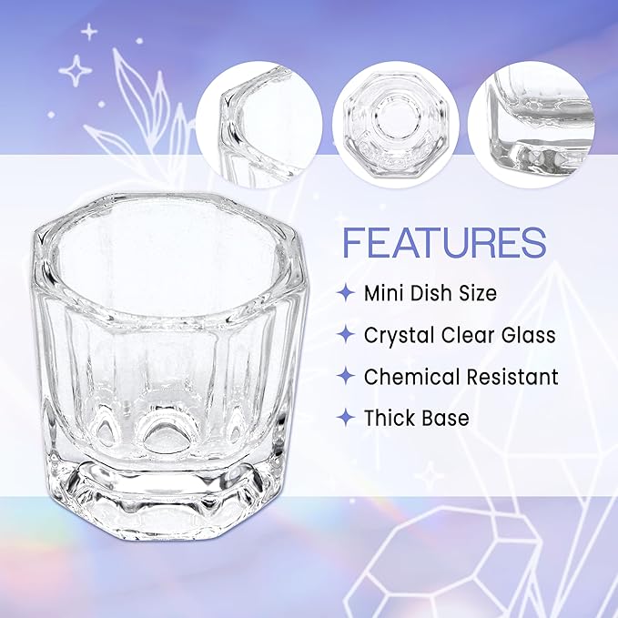 Beauticom Crystal Glass Dappen Dish for Acrylic Nail Dip Powder, Monomer, and Nail Polish Remover (Octagon Shape, 4 Pieces)