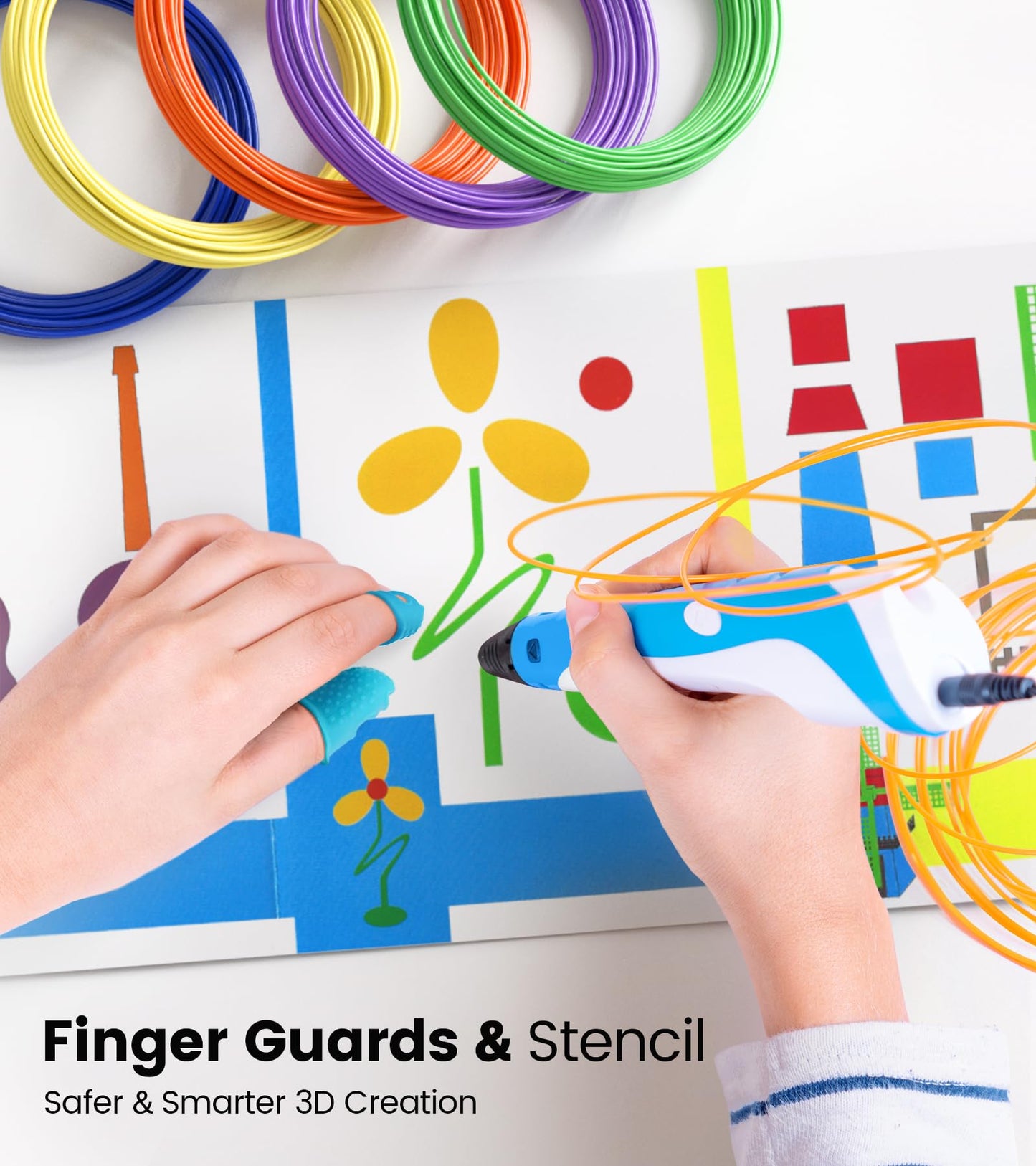 1.75mm 3D Pen Filament Refills Compatible with SCRIB3D P1/ADV MYNT3D Basic/Super/Pro, 15 Colors, 240ft, 16ft per Color, Comes with 2 Finger Caps & Stencil