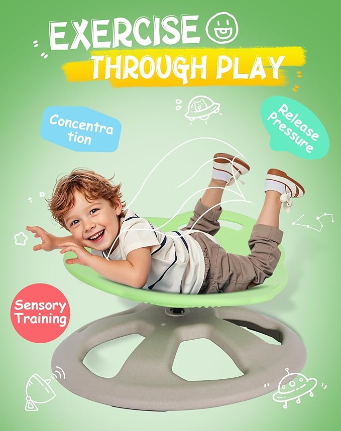 FERUERW Spinning Chair for Autistic Kids with Handle, Sensory Swivel Chair, 220LBS Weight Capacity, Sensory Toy for Children with ADHD/Autism, Training Body Coordination, 3+ Years (Light Green)