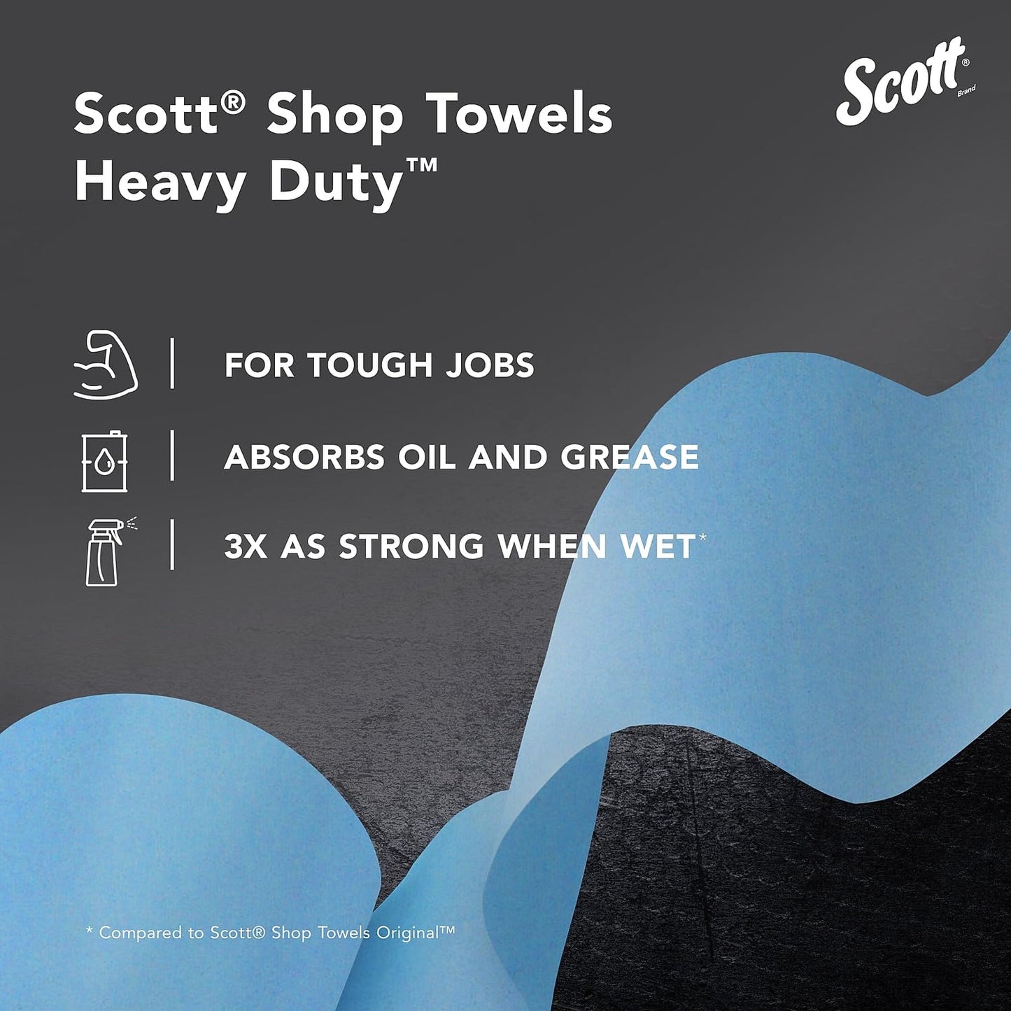 Scott Shop Original Heavy Duty Towels (32992), Blue, Cloth-like Paper Towel for Solvents, 10.4"x11" Wipe (12 Rolls of 60 Sheets, 720 Sheet Total)