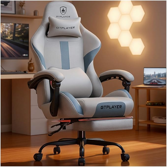 GTPLAYER Gaming Chair with Foot Rest & Pocket Spring Cushion, Ergonomic High Back Computer Desk Chair with Headrest & Lumb...