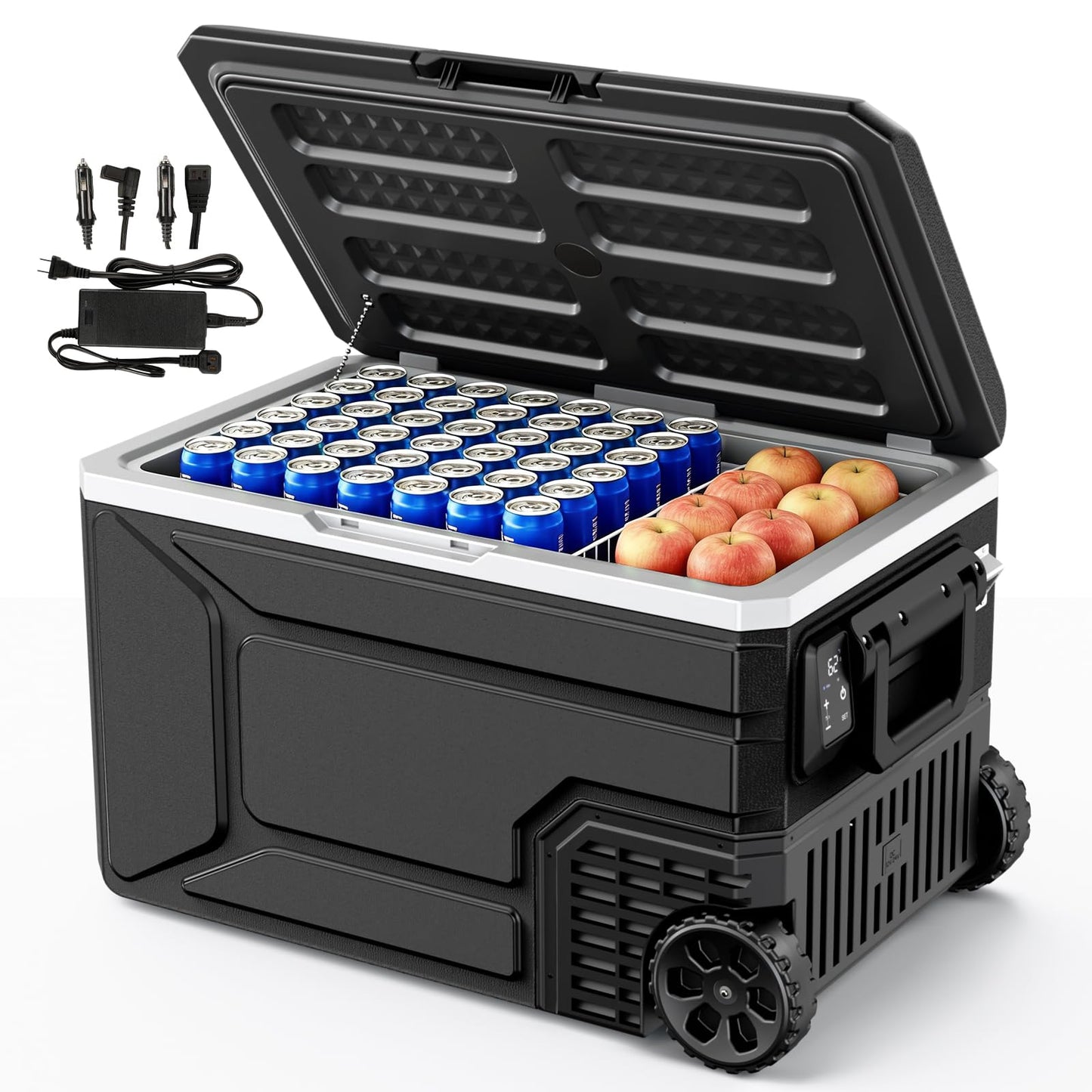 Antarctic Star 12 Volt Refrigerator,68QT(64L) Electric Cooler, Portable Refrigerator Freezer -4℉~68℉,12V 24V DC 100 240V AC Car Fridge with Wheels&2 Baskets for Camping,Travel,RV,Car,BLACK