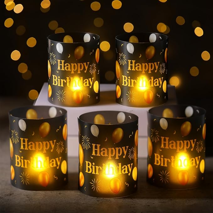 Kittmip 10 Pcs Happy Birthday Centerpieces for Tables Birthday Lantern Boxes with Tea Lights Candles Centerpieces for Tabl...