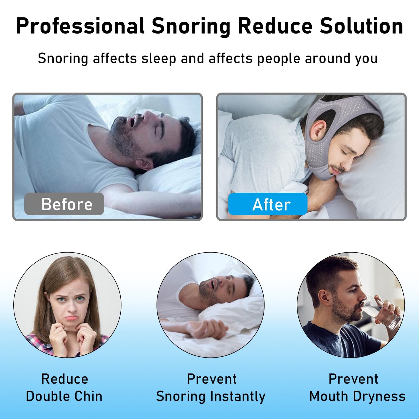 Forzacx Anti Snoring Chin Strap - Light Breathable Cpap Chin Strap Snoring Solution, Comfortable Chin Portion Widen Softer, Efficient Reduce Snoring, Adjustabl Sleep Chin Strap for Men Women - Grey
