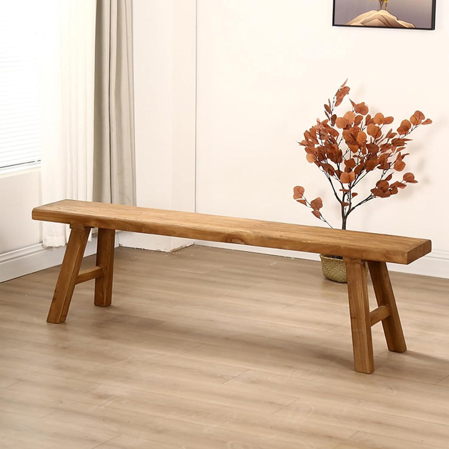 Farmhouse Wooden Bench Indoor,Natural Wood Entryway Bench Long Bench for Living Room Dining Room,Solid Wood Shoe Bench Entryway Benches with Armless Design(Wood)
