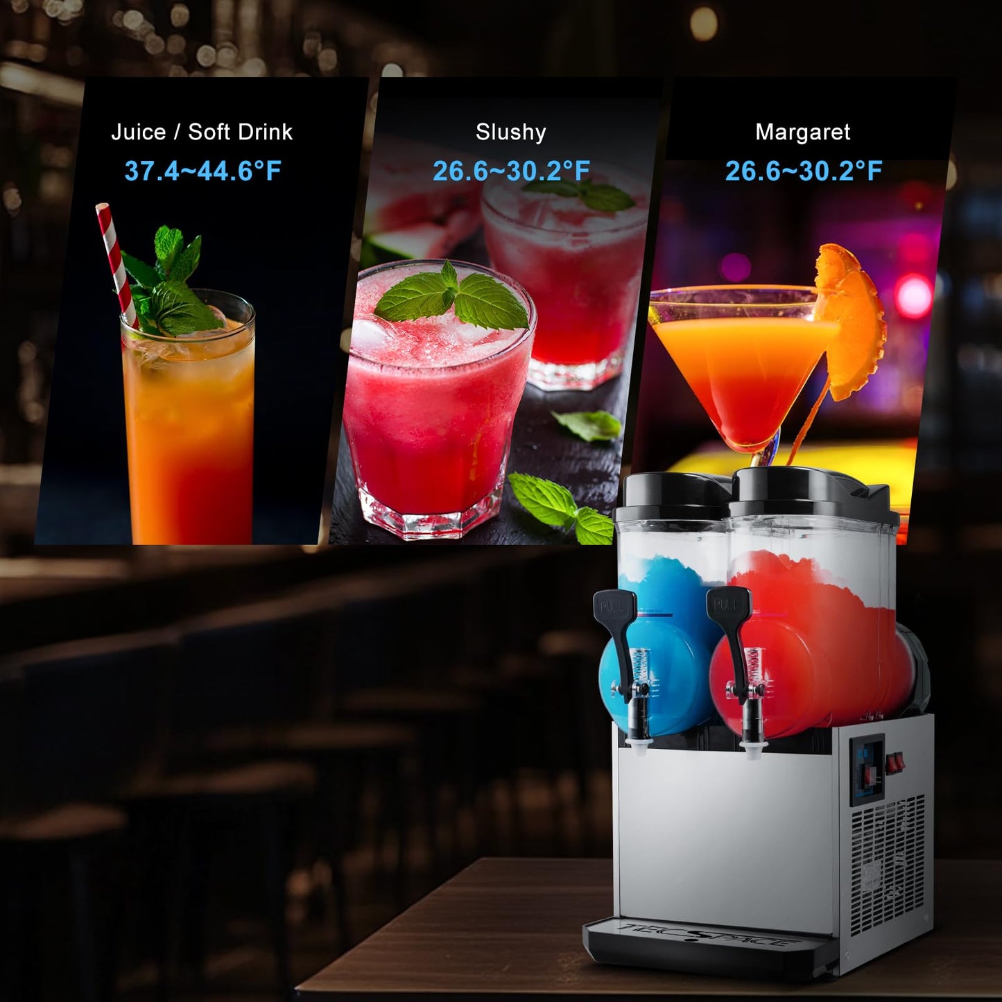 TECSPACE Slushy Machine 2 Tanks 8 Gallons, Commercial Slushy Machine 1060 W, 30L Slushy Maker for Margarita, Cocktail, Wine, Daiquiri