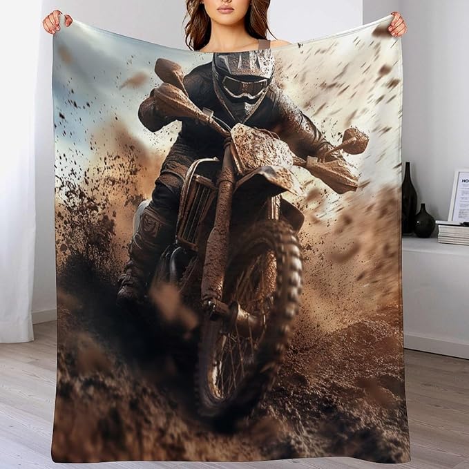DIPQIMI Dirt Bike Racer Throw Blanket, Soft Lightweight Cozy Warm Extreme Outdoor Sport Flannel Blankets for Couch Bed Tra...