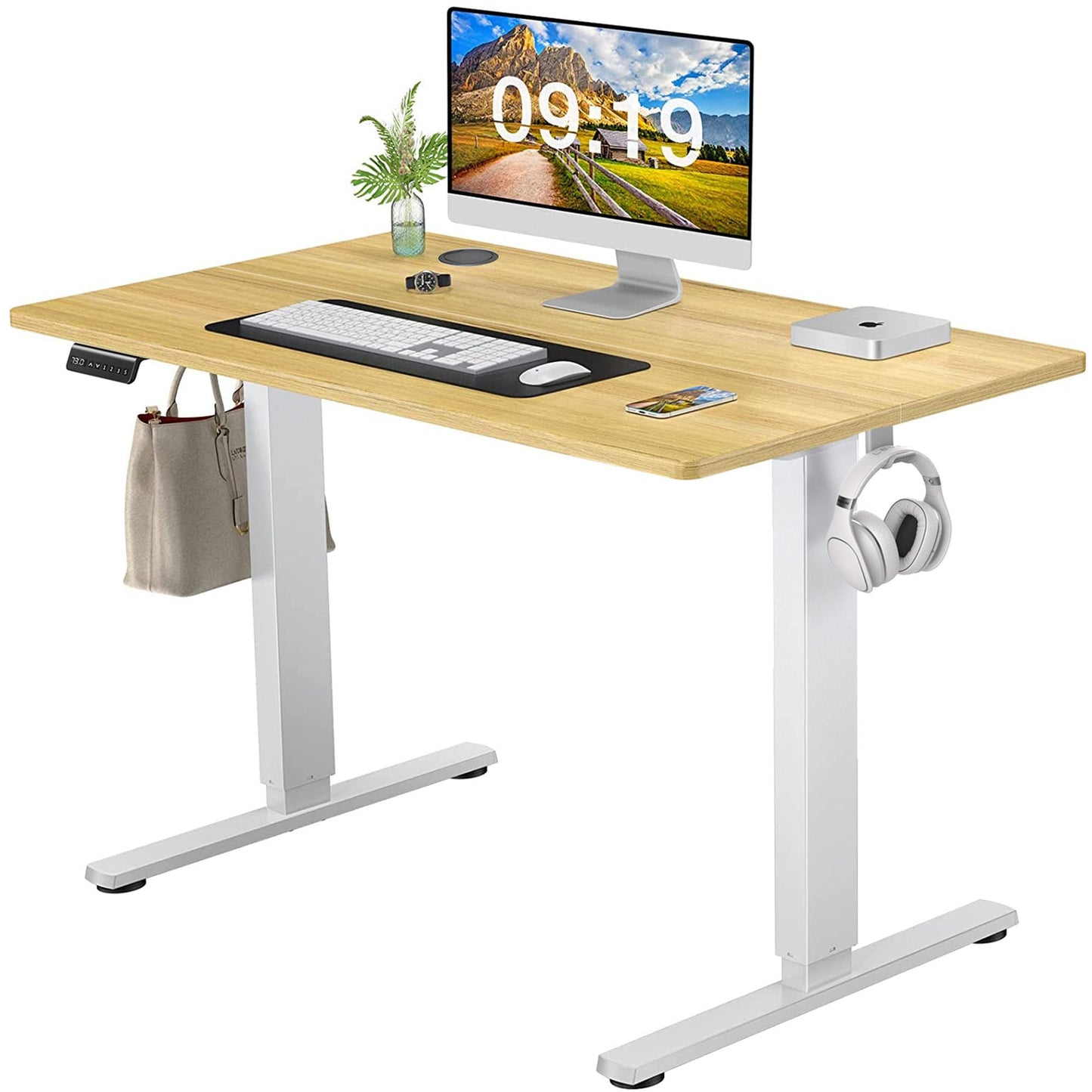 HAPPYMONT 40 Inch Electric Standing Desk, Height Adjustable Sit Stand Up Desk, Computer Workstation Home Office Gaming Rising Table with Memory Preset Splice Board, Natural