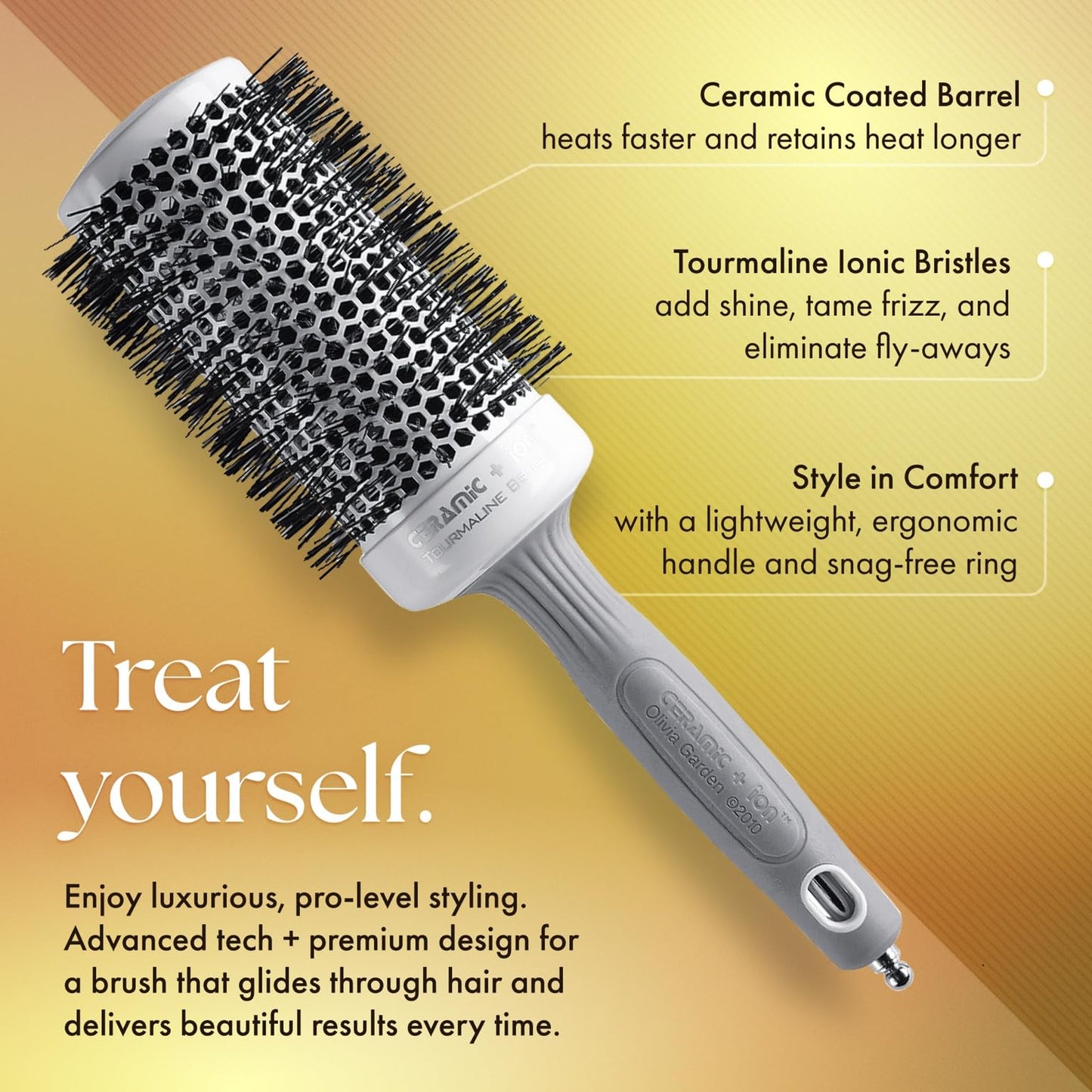 Olivia Garden Ceramic + Ion Round Thermal Hair Brush - Not Electrical - Professional Blowout Brush for Normal to Thick Hair - 1-