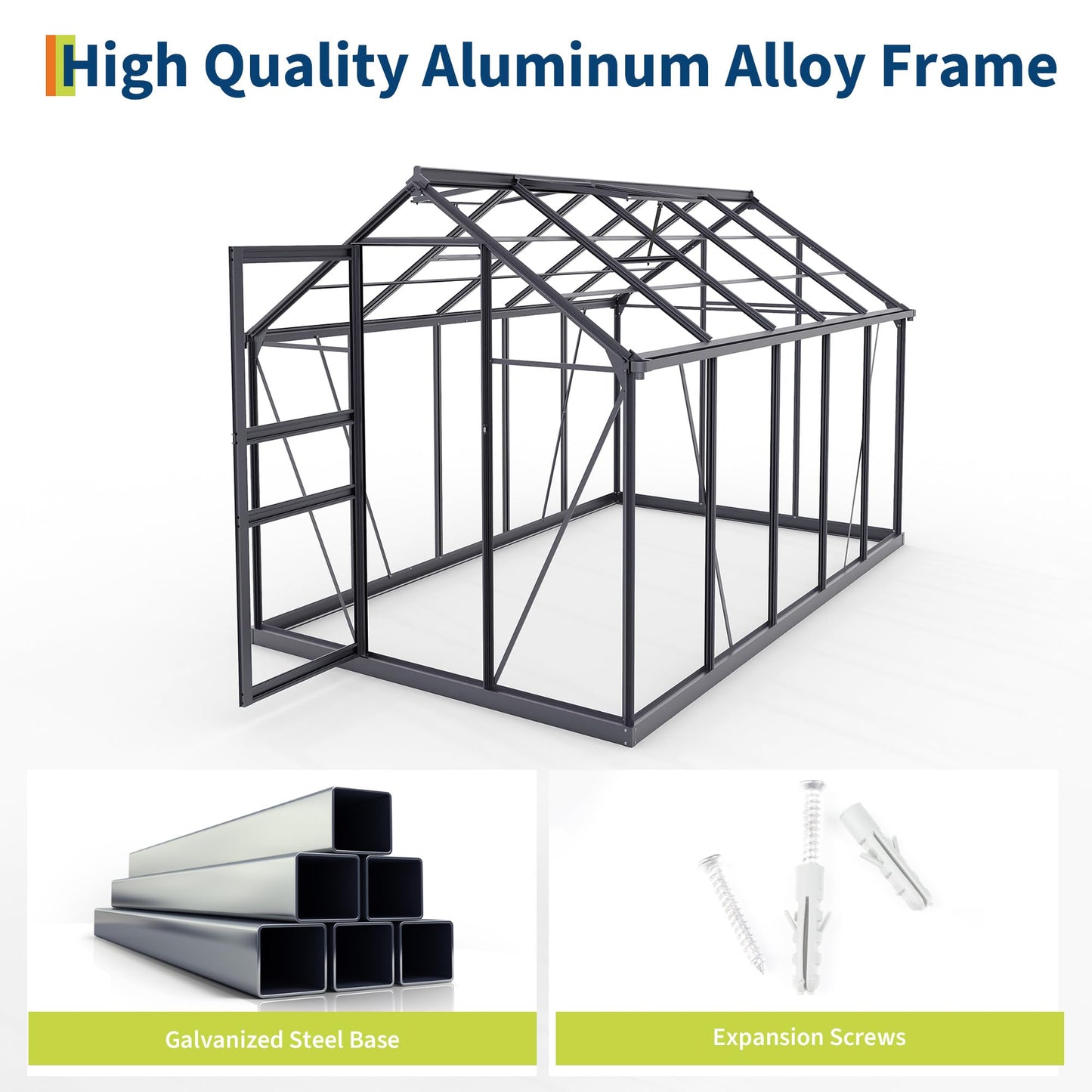 Garvee 6x10 FT Outdoor Greenhouse - Quick Setup Structure, Polycarbonate with Lockable Door, 2 Roof Vents, Aluminum Walk-in Heavy Duty, Perfect for Garden Backyard